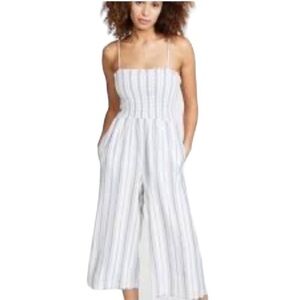 Bella Dahle Revolve Jumpsuit Cotton Blend Wide Leg Raw Hem Blue Grey Size M #916